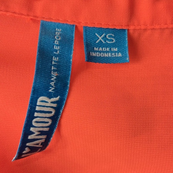 Nanette Lepore 90s y2k Neon Orange Cutout Draped Sheer Sleeveless Button Up Top - Picture 8 of 9